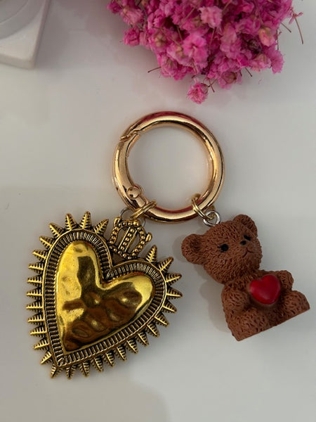 Charms coeur médaille et ourson, porte clé ourson ex voto, cadeau pour maman ourson, cadeau femme cœur sacré, breloque médaille religieuse, ourson d'amour