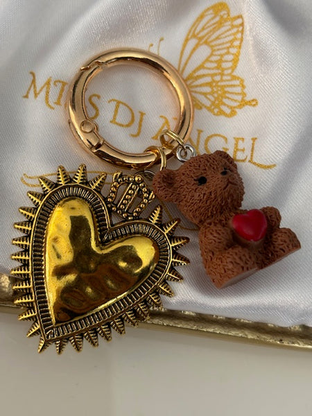 Charms coeur médaille et ourson, porte clé ourson ex voto, cadeau pour maman ourson, cadeau femme cœur sacré, breloque médaille religieuse, ourson d'amour