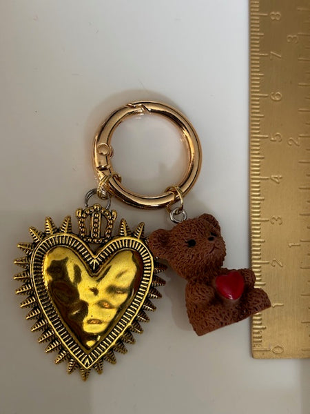 Charms coeur médaille et ourson, porte clé ourson ex voto, cadeau pour maman ourson, cadeau femme cœur sacré, breloque médaille religieuse, ourson d'amour
