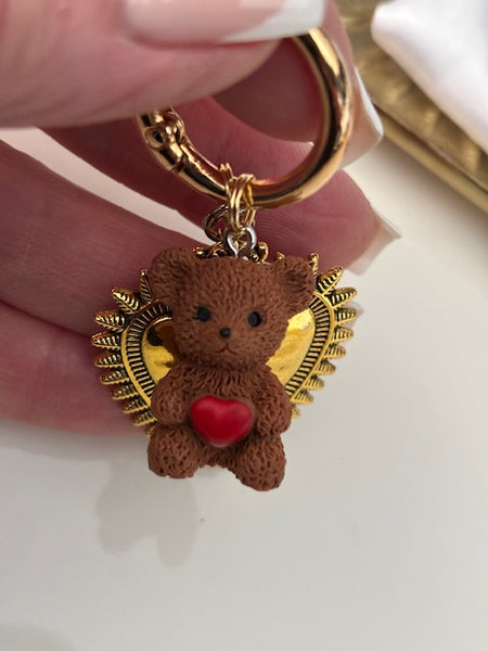 Charms coeur médaille et ourson, porte clé ourson ex voto, cadeau pour maman ourson, cadeau femme cœur sacré, breloque médaille religieuse, ourson d'amour
