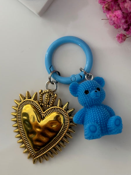 Charms coeur médaille et ourson, porte clé ourson ex voto, cadeau pour maman ourson, cadeau femme cœur sacré