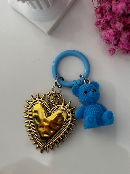 Charms coeur médaille et ourson, porte clé ourson ex voto, cadeau pour maman ourson, cadeau femme cœur sacré