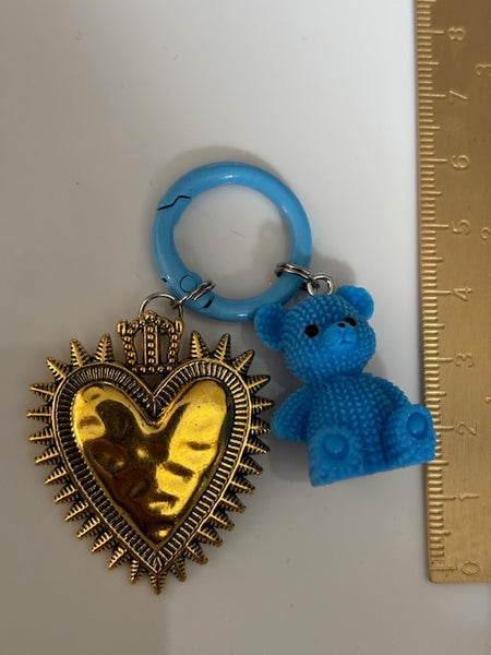 Charms coeur médaille et ourson, porte clé ourson ex voto, cadeau pour maman ourson, cadeau femme cœur sacré