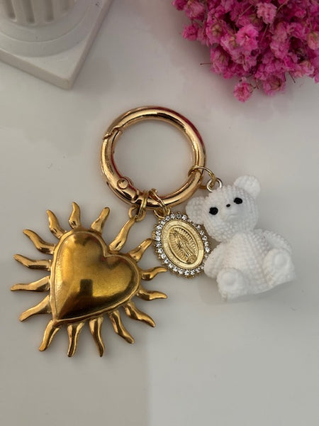 Charms ex voto médaille religieuse, porte clé ourson, cadeau pour maman ourson, cadeau femme cœur ours, breloque médaille religieuse