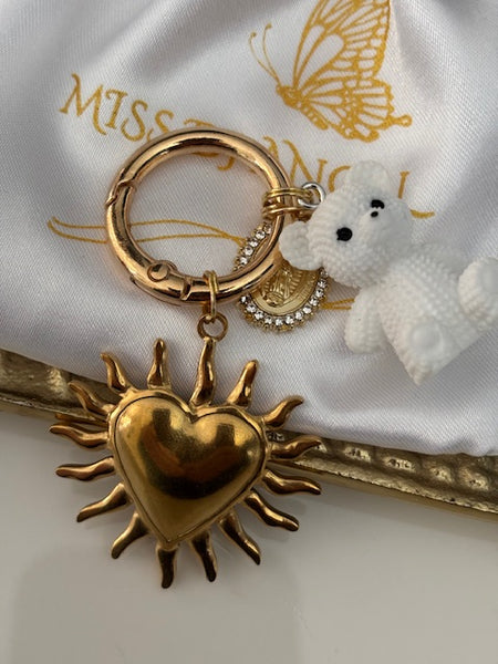 Charms ex voto médaille religieuse, porte clé ourson, cadeau pour maman ourson, cadeau femme cœur ours, breloque médaille religieuse