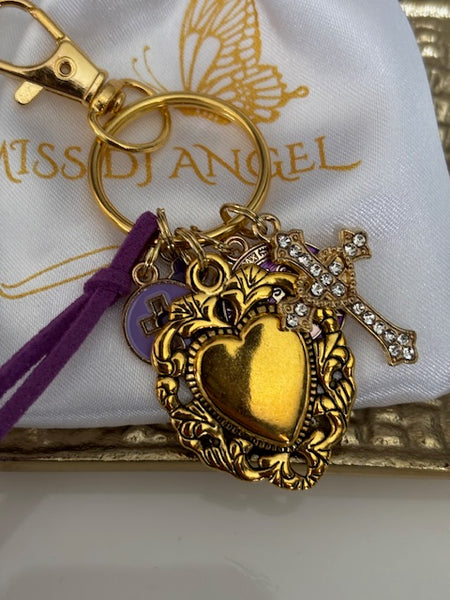 Porte-clés coeur sacré et croix, cadeau pour maman ex voto, breloque Saint Benoit, collection spéciale Saint Benoit