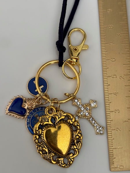 Porte-clés coeur sacré et croix, cadeau pour maman ex voto, breloque Saint Benoit, collection spéciale Saint Benoit
