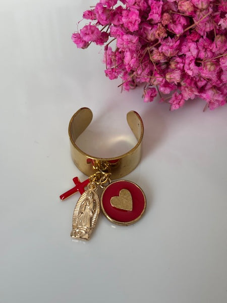 Bague ex voto, bague croix et médaille, cadeau pour cérémonie, bague religieuse, anneau ex voto croix, médaille religieuse sur anneau.