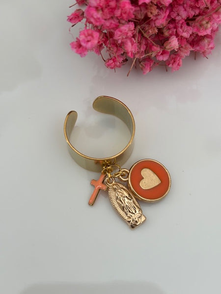 Bague ex voto, bague croix et médaille, cadeau pour cérémonie, bague religieuse, anneau ex voto croix, médaille religieuse sur anneau.