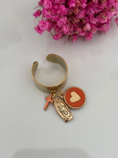 Bague ex voto, bague croix et médaille, cadeau pour cérémonie, bague religieuse, anneau ex voto croix, médaille religieuse sur anneau.