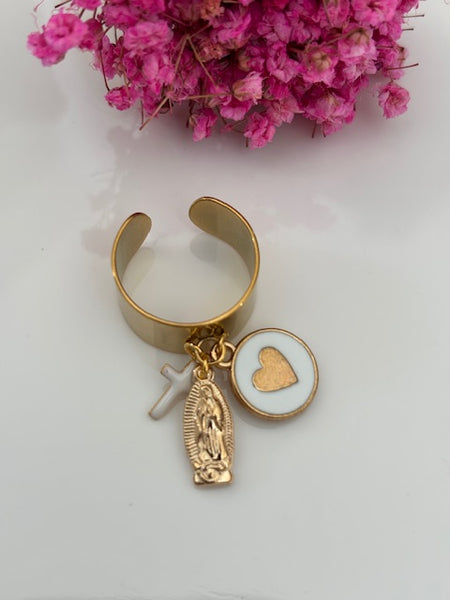 Bague ex voto, bague croix et médaille, cadeau pour cérémonie, bague religieuse, anneau ex voto croix, médaille religieuse sur anneau.