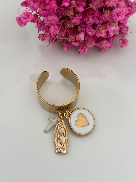 Bague ex voto, bague croix et médaille, cadeau pour cérémonie, bague religieuse, anneau ex voto croix, médaille religieuse sur anneau.