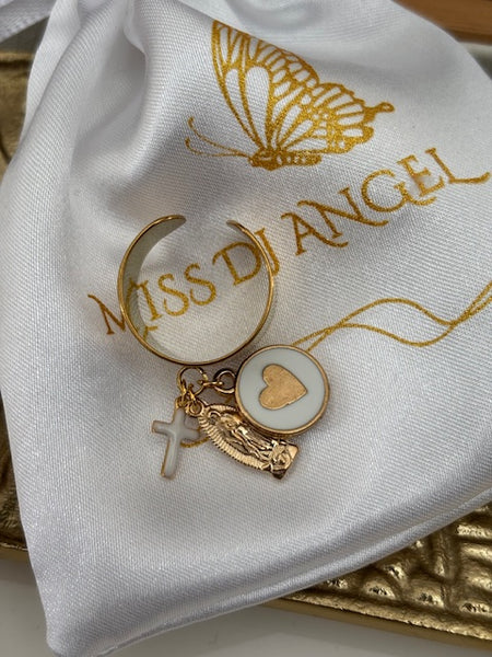 Bague ex voto, bague croix et médaille, cadeau pour cérémonie, bague religieuse, anneau ex voto croix, médaille religieuse sur anneau.