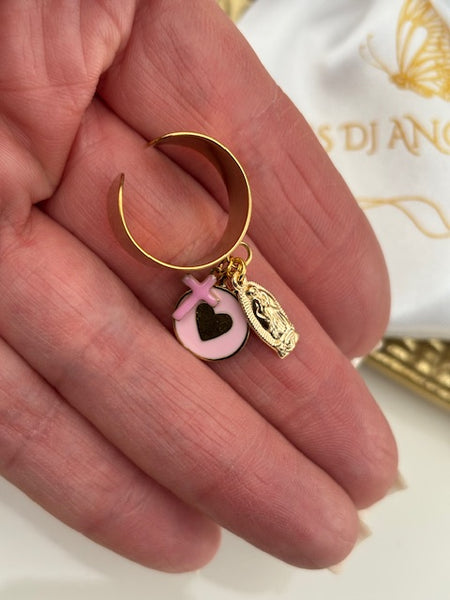 Bague ex voto, bague croix et médaille, cadeau pour cérémonie, bague religieuse, anneau ex voto croix, médaille religieuse sur anneau.