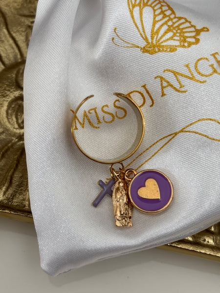 Bague ex voto, bague croix et médaille, cadeau pour cérémonie, bague religieuse, anneau ex voto croix, médaille religieuse sur anneau.