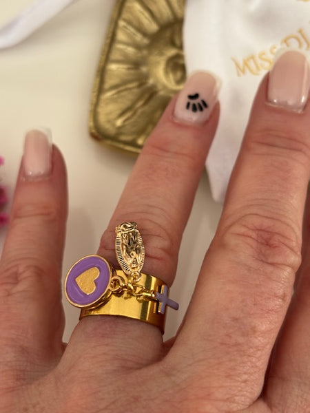 Bague ex voto, bague croix et médaille, cadeau pour cérémonie, bague religieuse, anneau ex voto croix, médaille religieuse sur anneau.