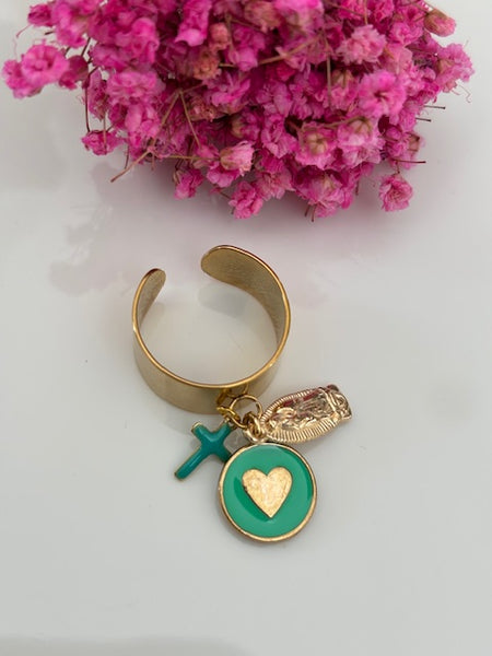 Bague ex voto, bague croix et médaille, cadeau pour cérémonie, bague religieuse, anneau ex voto croix, médaille religieuse sur anneau.