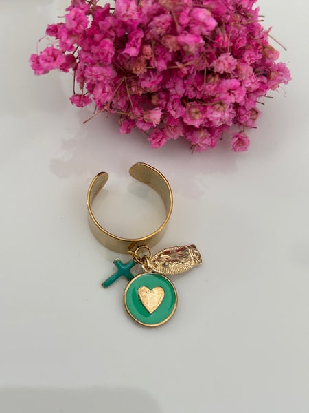 Bague ex voto, bague croix et médaille, cadeau pour cérémonie, bague religieuse, anneau ex voto croix, médaille religieuse sur anneau.