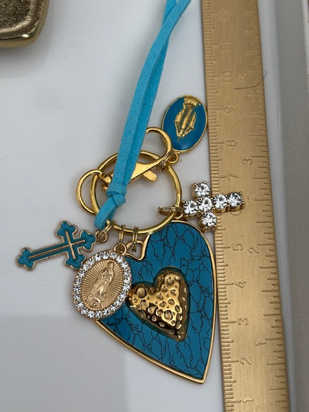 Porte-clés vierge Marie coeur sacré et croix, cadeau pour maman vierge de la Guadeloupe, breloque vierge médaille miraculeuse, ex voto bijou