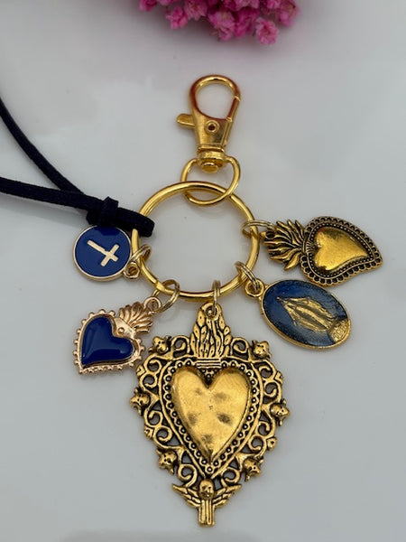 Porte-clés vierge Marie coeur sacré et croix, cadeau pour maman vierge, breloque vierge médaille miraculeuse, porte clés ex voto