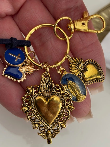 Porte-clés vierge Marie coeur sacré et croix, cadeau pour maman vierge, breloque vierge médaille miraculeuse, porte clés ex voto