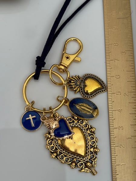 Porte-clés vierge Marie coeur sacré et croix, cadeau pour maman vierge, breloque vierge médaille miraculeuse, porte clés ex voto