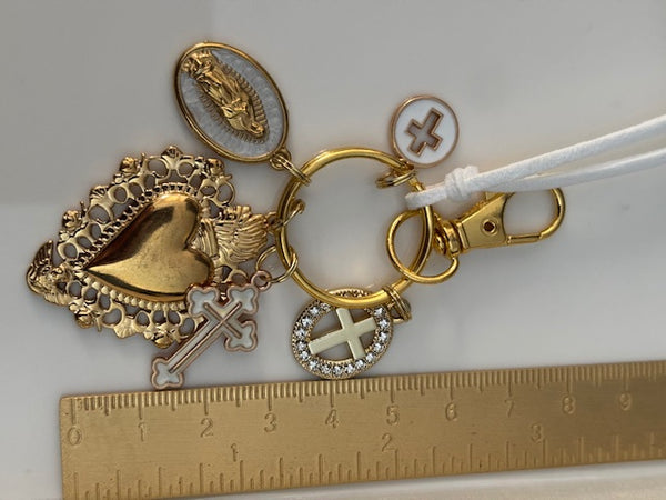 Porte-clés vierge Marie coeur sacré et croix, cadeau pour maman vierge, breloque vierge médaille miraculeuse, porte clés ex voto