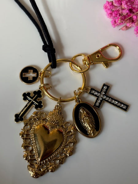 Porte-clés vierge Marie coeur sacré et croix, cadeau pour maman vierge, breloque vierge médaille miraculeuse, porte clés ex voto