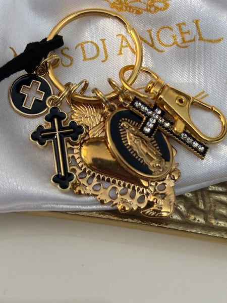 Porte-clés vierge Marie coeur sacré et croix, cadeau pour maman vierge, breloque vierge médaille miraculeuse, porte clés ex voto