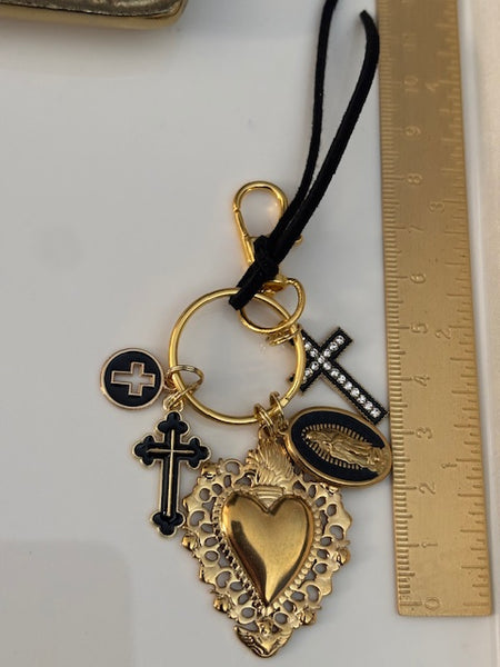 Porte-clés vierge Marie coeur sacré et croix, cadeau pour maman vierge, breloque vierge médaille miraculeuse, porte clés ex voto