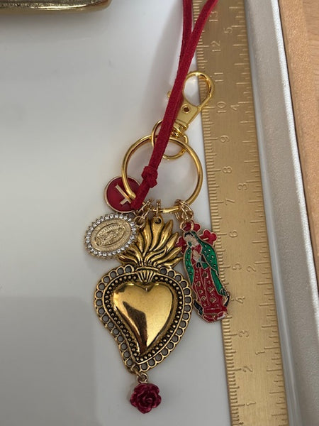 Porte-clés vierge Marie coeur sacré et croix, cadeau pour maman vierge, breloque vierge médaille miraculeuse, porte clés ex voto