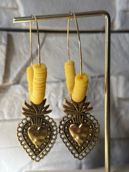 Boucles d'oreilles créoles ex voto, boucles d'oreilles religieuses, breloque médaille coeur sacré