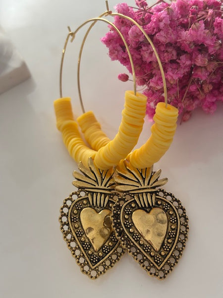 Boucles d'oreilles créoles ex voto, boucles d'oreilles religieuses, breloque médaille coeur sacré