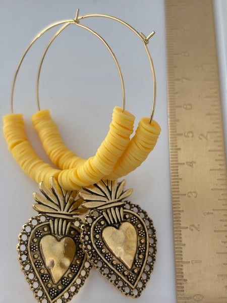 Boucles d'oreilles créoles ex voto, boucles d'oreilles religieuses, breloque médaille coeur sacré