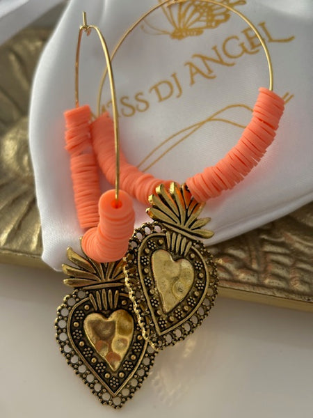 Boucles d'oreilles créoles ex voto, boucles d'oreilles religieuses, breloque médaille coeur sacré