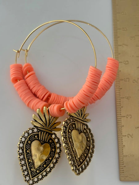 Boucles d'oreilles créoles ex voto, boucles d'oreilles religieuses, breloque médaille coeur sacré