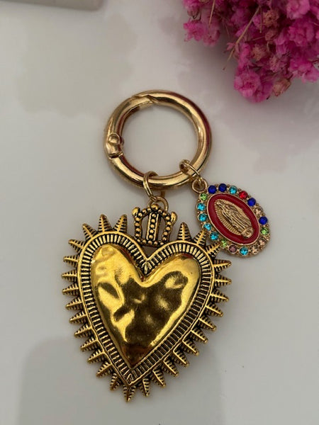 Charms ex voto coeur sacré, charms pour sac ex voto, cadeau pour femme charms coeur sacré, coeurs doré et rouge charms, cadeau rouge cérémonie
