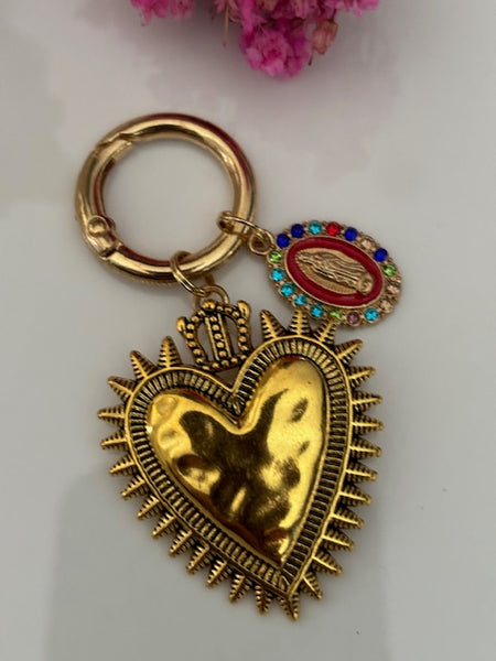 Charms ex voto coeur sacré, charms pour sac ex voto, cadeau pour femme charms coeur sacré, coeurs doré et rouge charms, cadeau rouge cérémonie