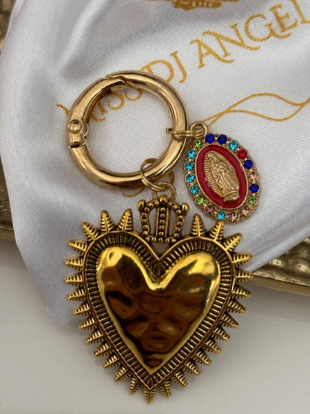 Charms ex voto coeur sacré, charms pour sac ex voto, cadeau pour femme charms coeur sacré, coeurs doré et rouge charms, cadeau rouge cérémonie