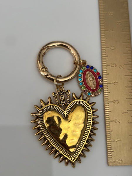 Charms ex voto coeur sacré, charms pour sac ex voto, cadeau pour femme charms coeur sacré, coeurs doré et rouge charms, cadeau rouge cérémonie