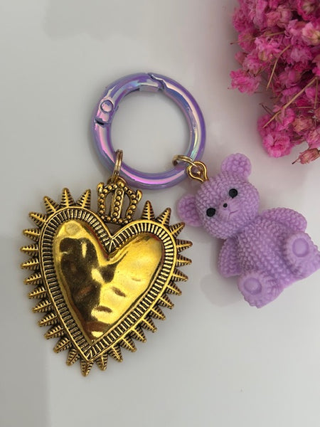 Charms ex voto médaille religieuse, porte clé ourson, cadeau pour maman ourson, cadeau femme cœur ours,