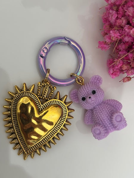 Charms ex voto médaille religieuse, porte clé ourson, cadeau pour maman ourson, cadeau femme cœur ours,