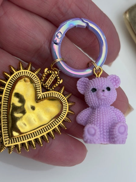 Charms ex voto médaille religieuse, porte clé ourson, cadeau pour maman ourson, cadeau femme cœur ours,