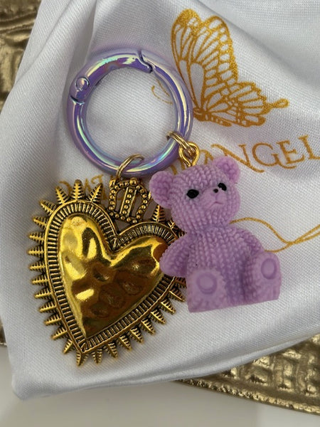 Charms ex voto médaille religieuse, porte clé ourson, cadeau pour maman ourson, cadeau femme cœur ours,