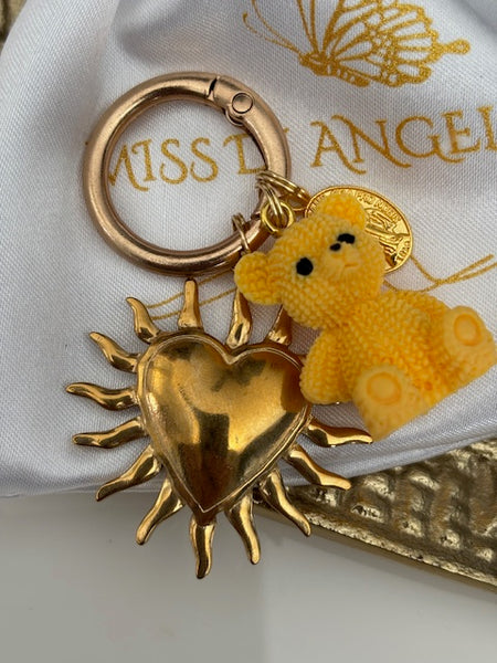Charms ex voto coeur sacré, charms pour sac ex voto, cadeau pour femme médaille religieuse et coeur sacré, coeur ourson charms.