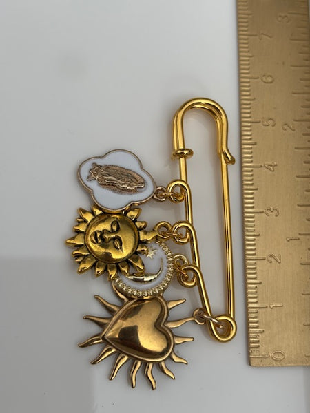 Broche ex voto, broche croix médaille religieuse, cadeau pour maman coeur, cadeau pour femme croix, breloque coeur sacré