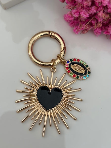 Charms coeur sacré, charms pour sac ex voto, cadeau pour femme charms médaille religieuse, breloque coeur sacré et coeur en émail ex voto :