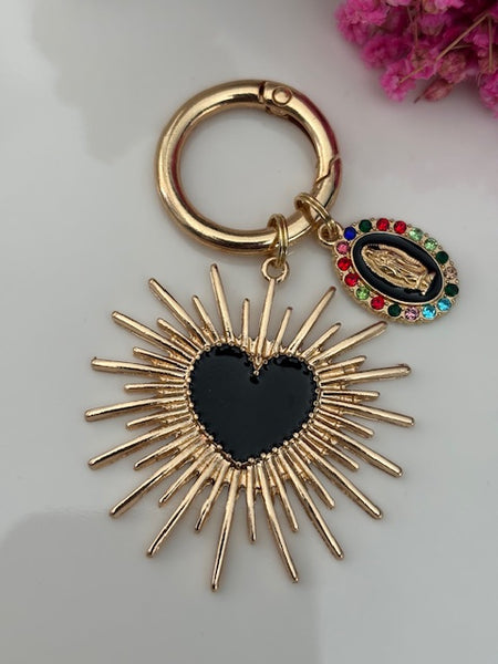 Charms coeur sacré, charms pour sac ex voto, cadeau pour femme charms médaille religieuse, breloque coeur sacré et coeur en émail ex voto :