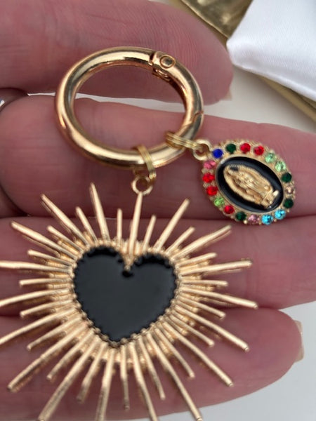 Charms coeur sacré, charms pour sac ex voto, cadeau pour femme charms médaille religieuse, breloque coeur sacré et coeur en émail ex voto :