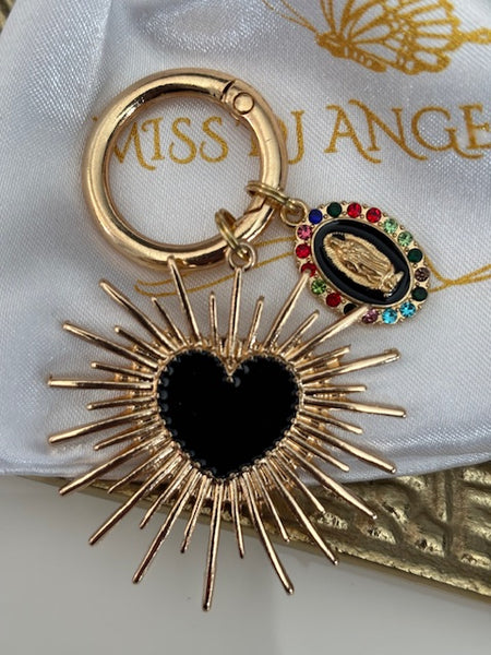 Charms coeur sacré, charms pour sac ex voto, cadeau pour femme charms médaille religieuse, breloque coeur sacré et coeur en émail ex voto :